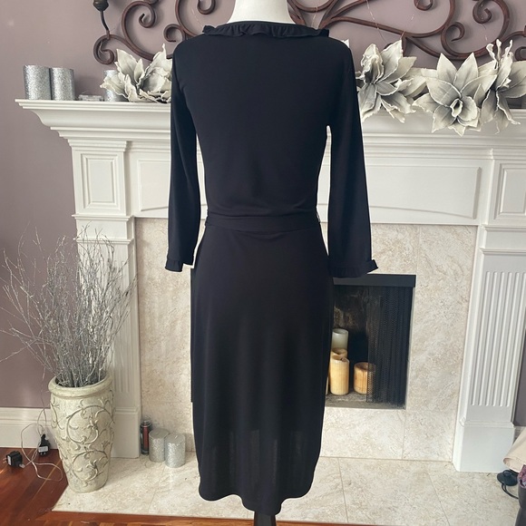 Joe Fresh Black Dress, Faux Wrap Neckline with Ruffle Detail, Belted, XS - Picture 8 of 12
